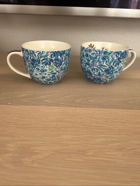 Set of Two Lilly Pulitzer Blue, Green & Purple Floral Ceramic Mug